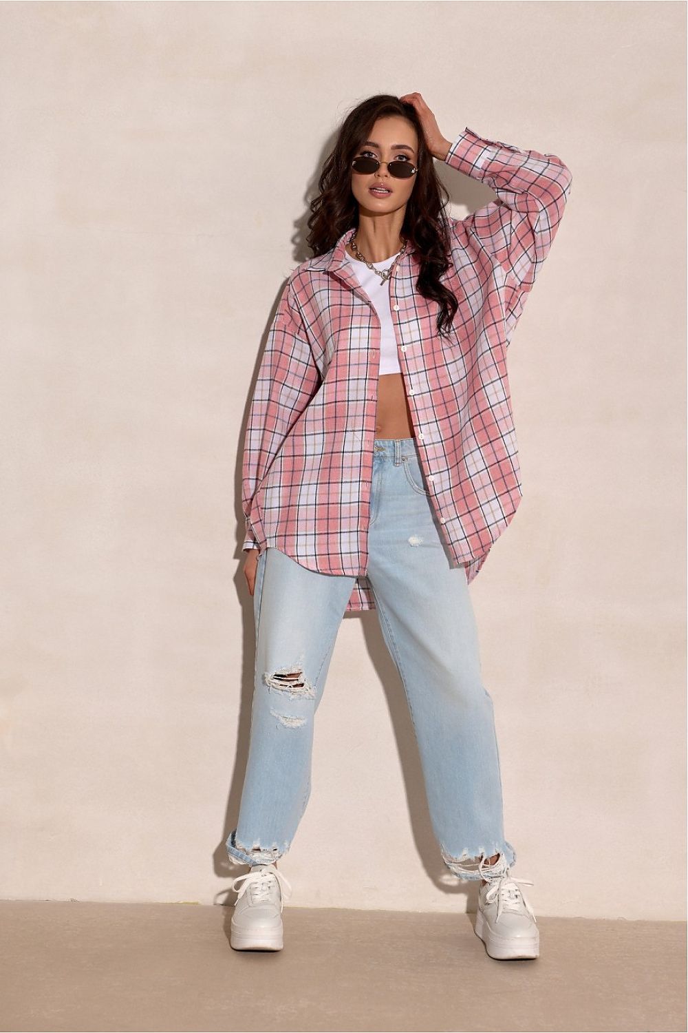 Camicia a manica lunga con motivo quadri e colletto