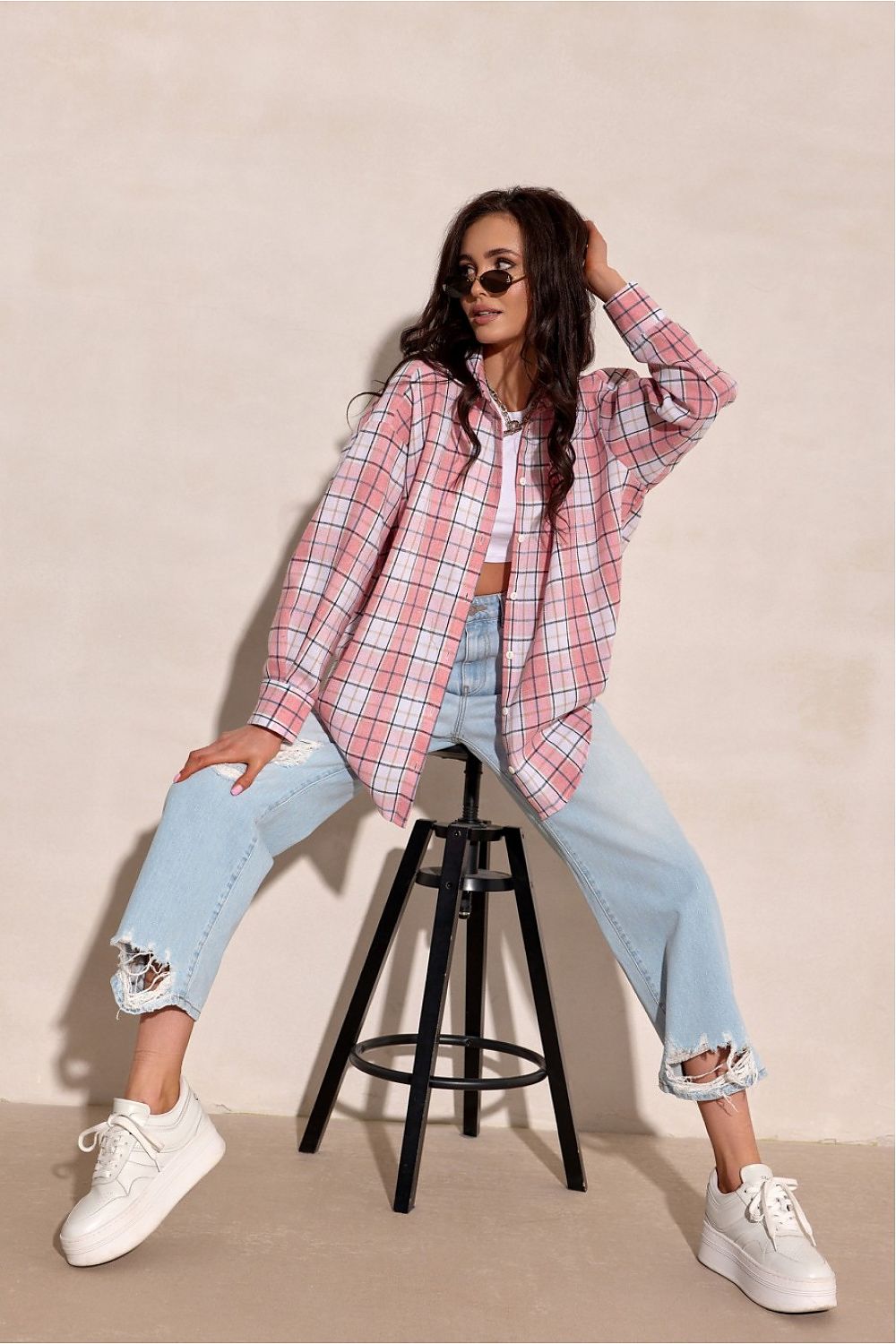 Camicia a manica lunga con motivo quadri e colletto