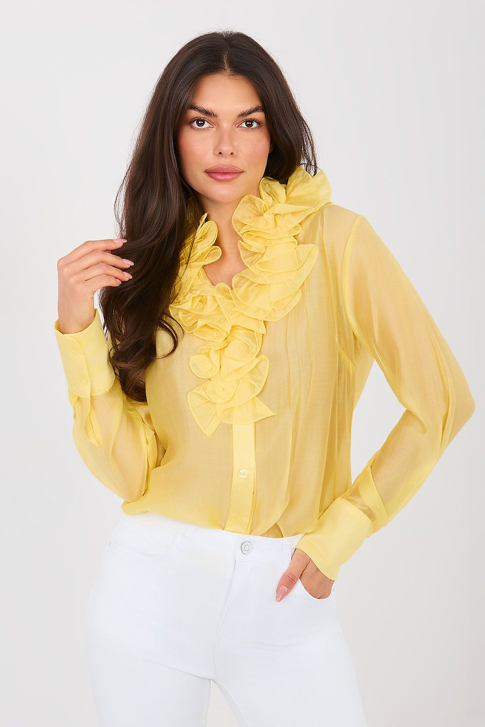 Camicia a manica lunga in tencel con collo jabot - ISABELLA