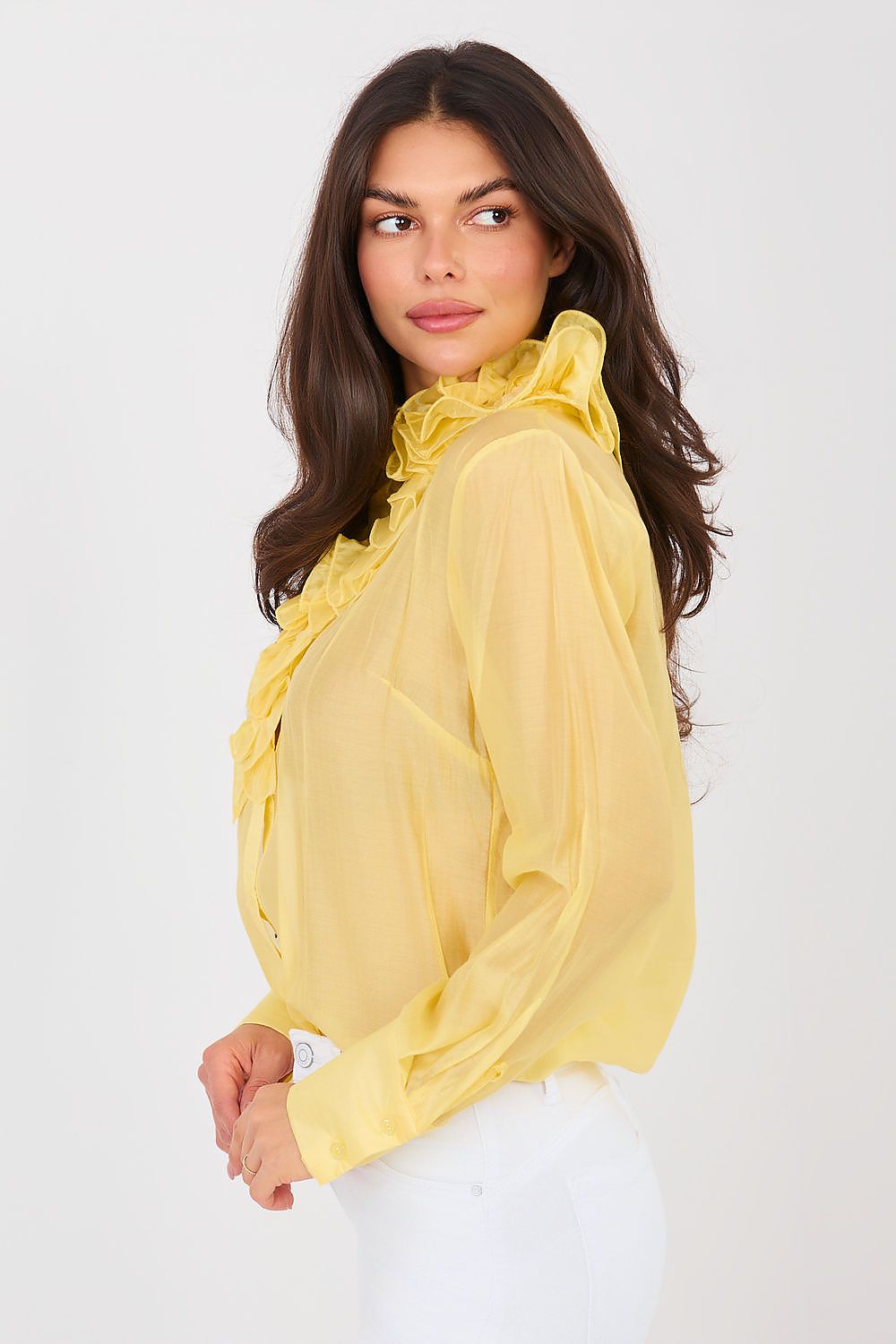 Camicia a manica lunga in tencel con collo jabot - ISABELLA