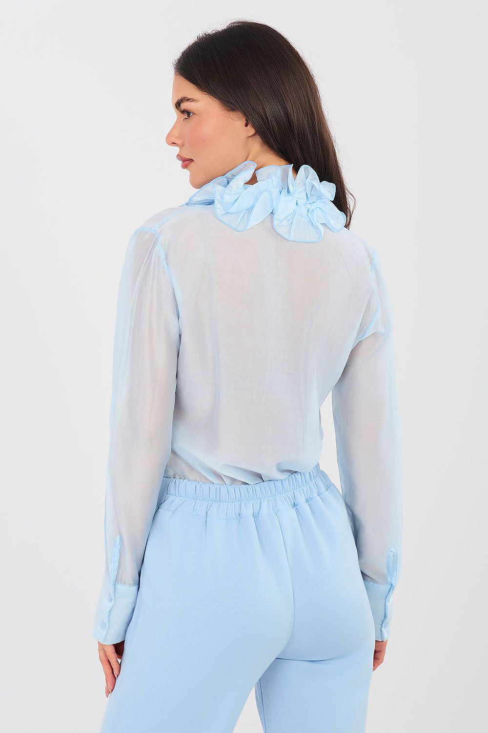 Camicia a manica lunga in tencel con collo jabot - ISABELLA
