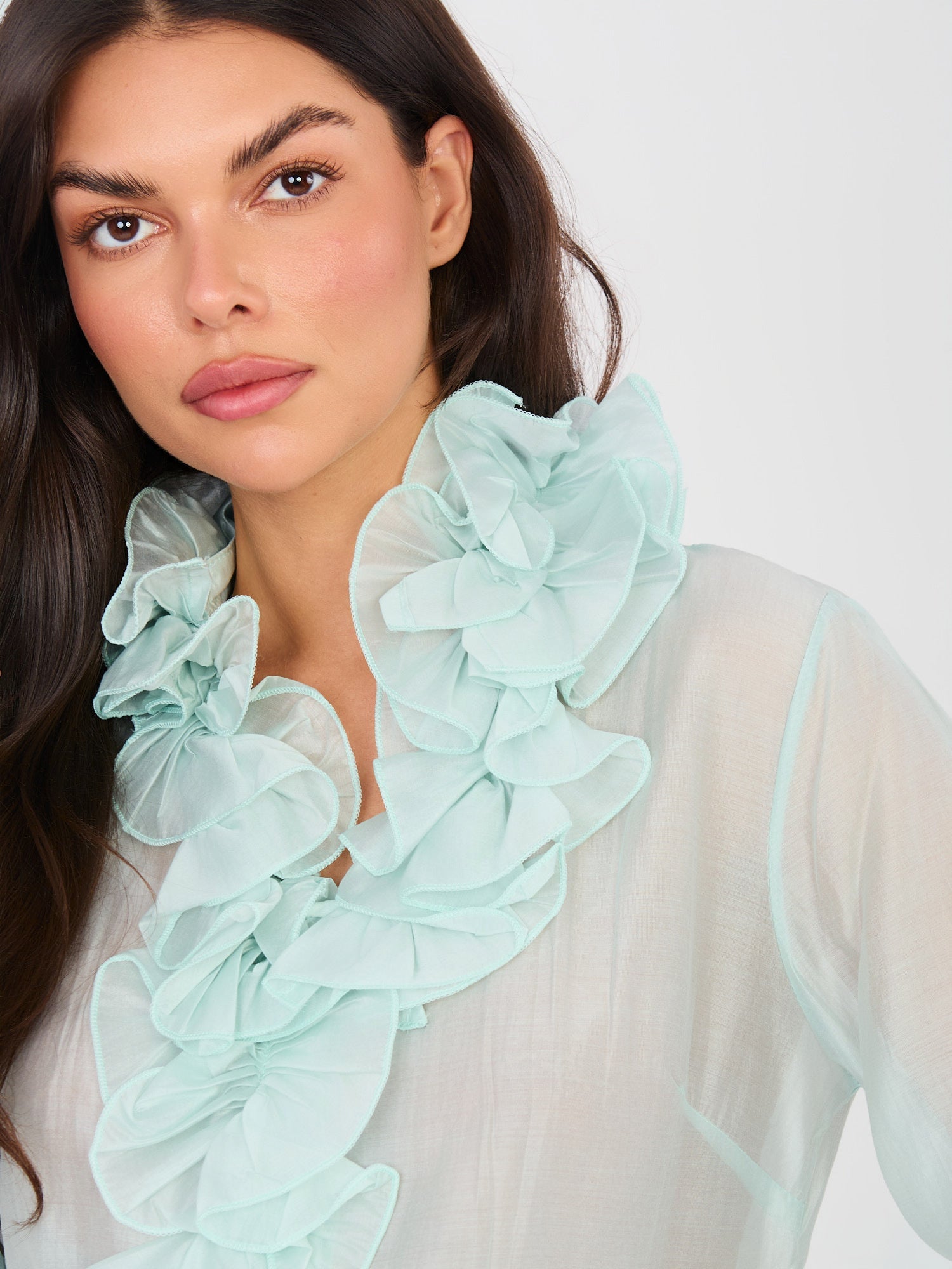 Camicia a manica lunga in tencel con collo jabot - ISABELLA