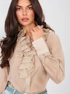 Camicia a manica lunga in tencel con collo jabot - ISABELLA