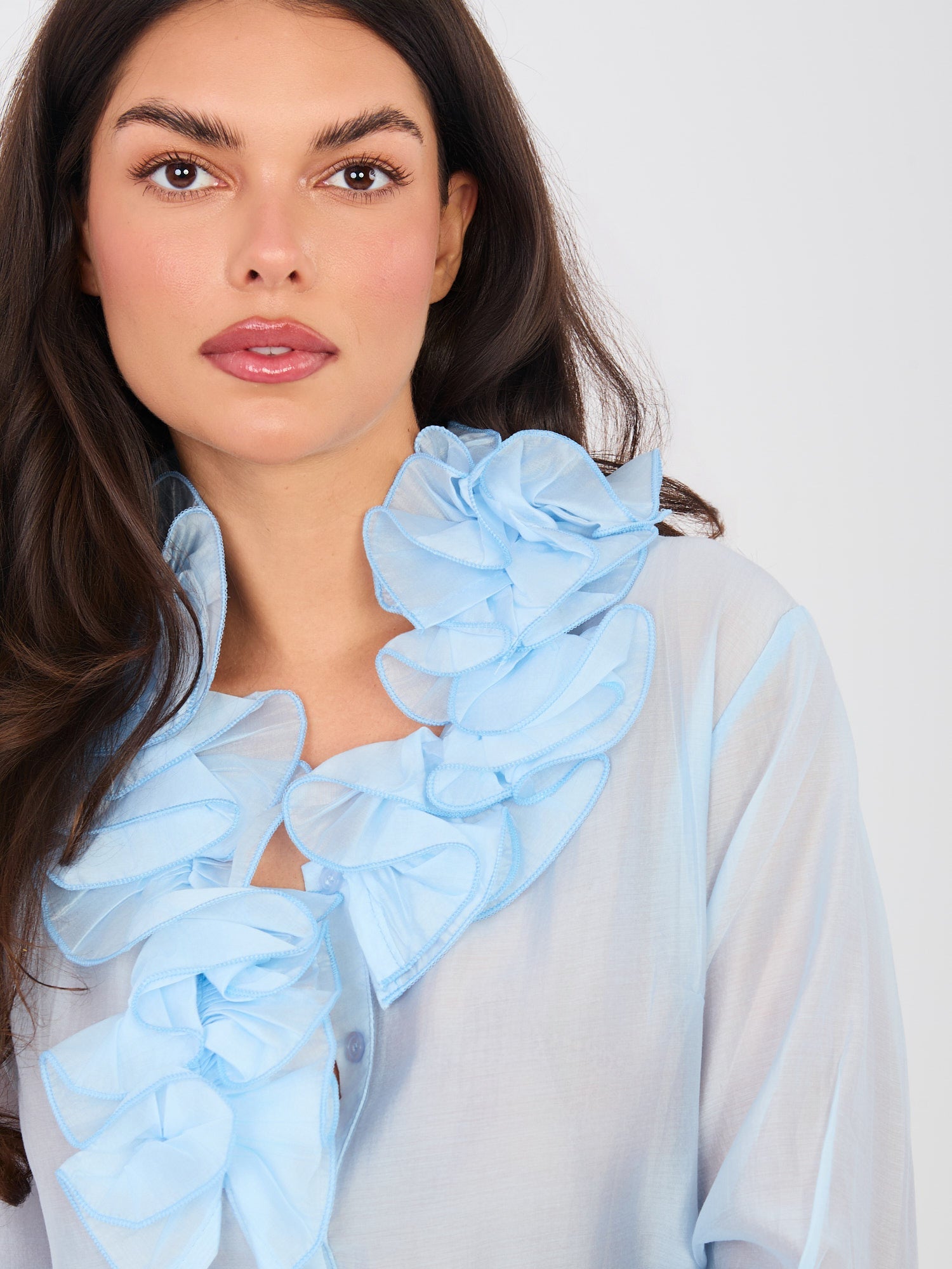 Camicia a manica lunga in tencel con collo jabot - ISABELLA