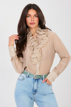 Camicia a manica lunga in tencel con collo jabot - ISABELLA