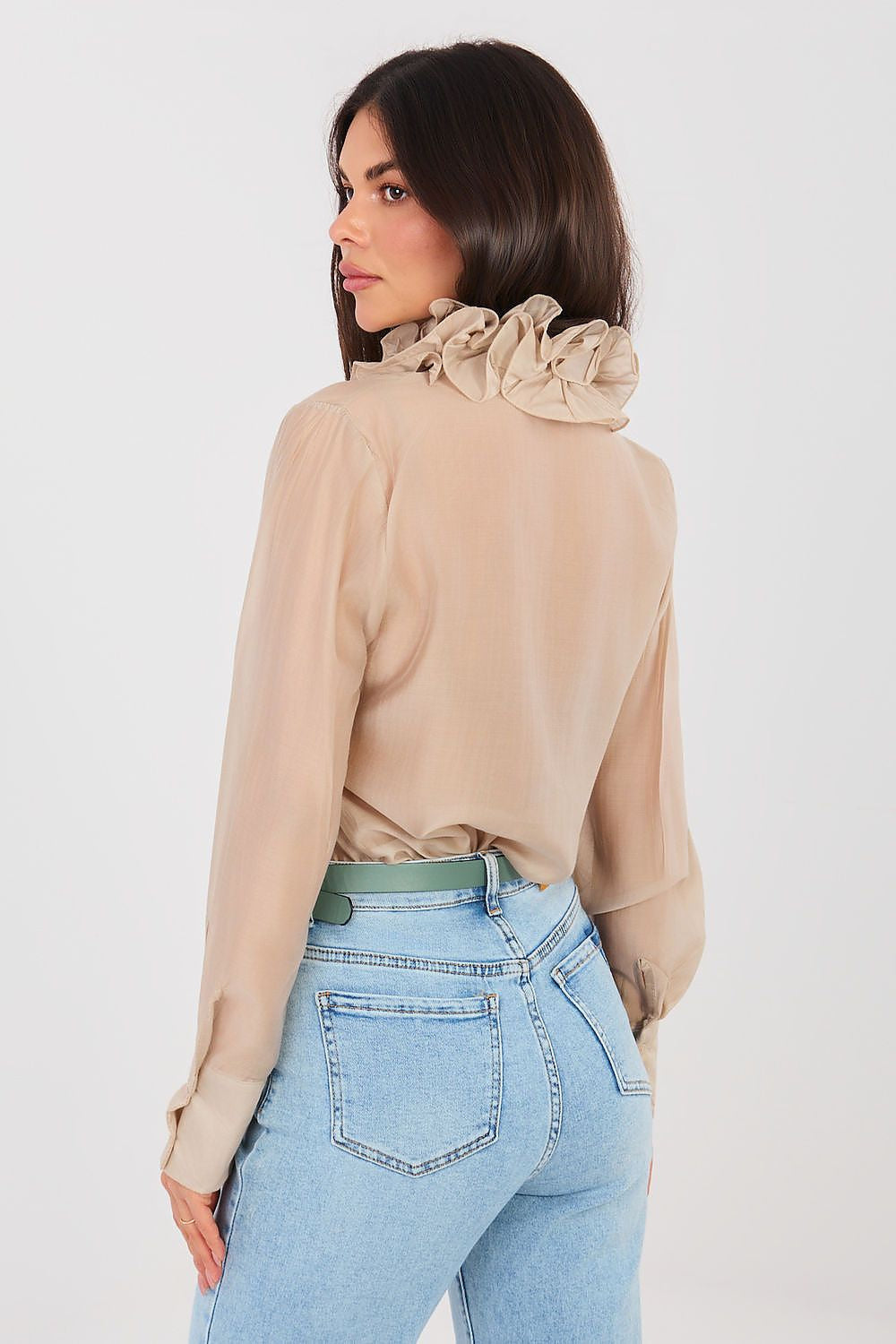 Camicia a manica lunga in tencel con collo jabot - ISABELLA