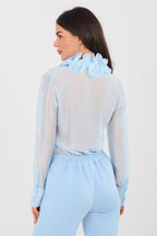 Camicia a manica lunga in tencel con collo jabot - ISABELLA