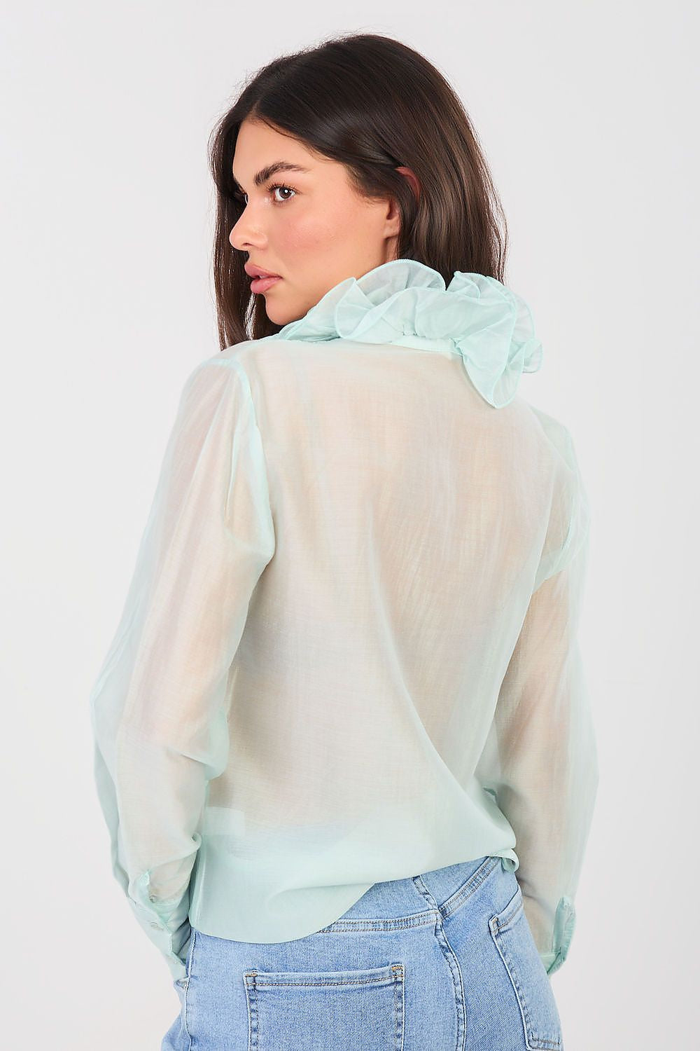Camicia a manica lunga in tencel con collo jabot - ISABELLA