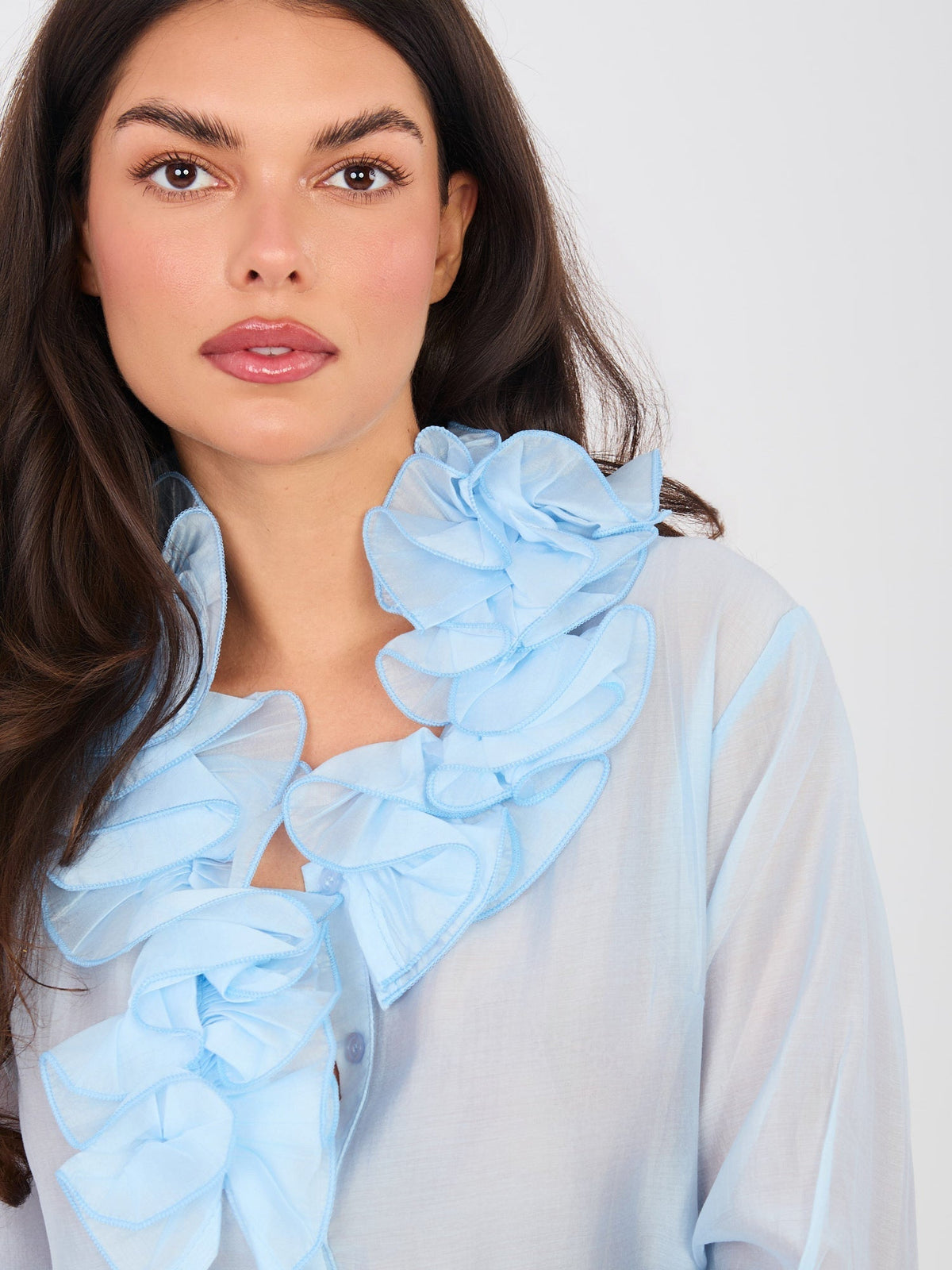 Camicia a manica lunga in tencel con collo jabot - ISABELLA