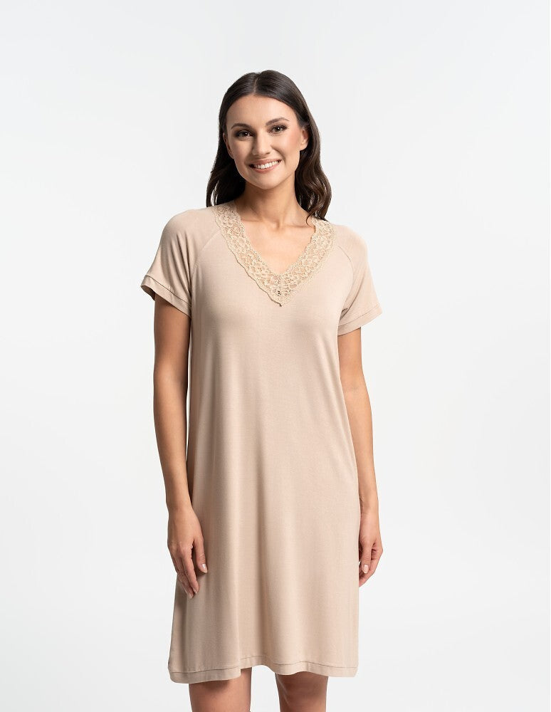 Beige / S Camicia da Notte Silk-Touch – Viscosa di Bambù