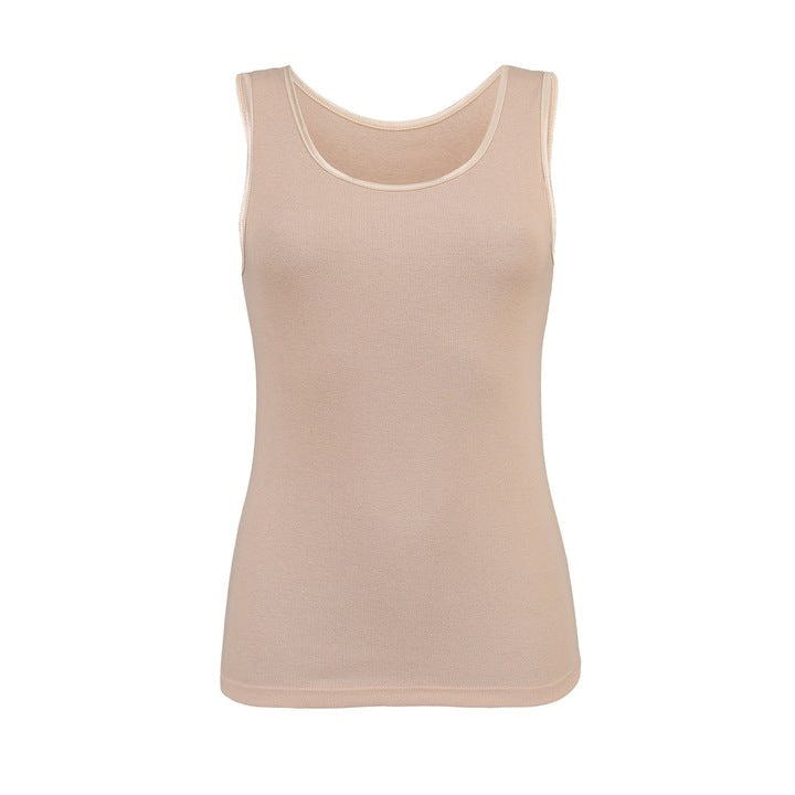 Beige / S Canotta da donna basic 100% Cotone con Bordo