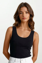 Nero / S Canotta da donna basic 100% Cotone con Bordo