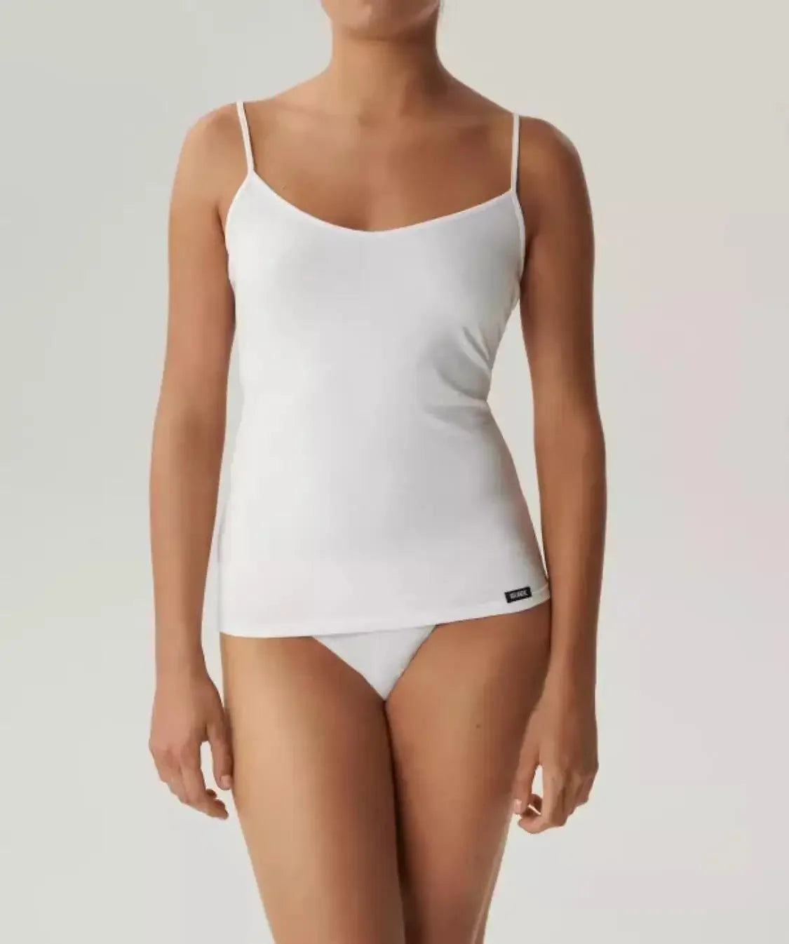 Bianco / S Canotta Donna in Cotone Elasticizzato con Scollo