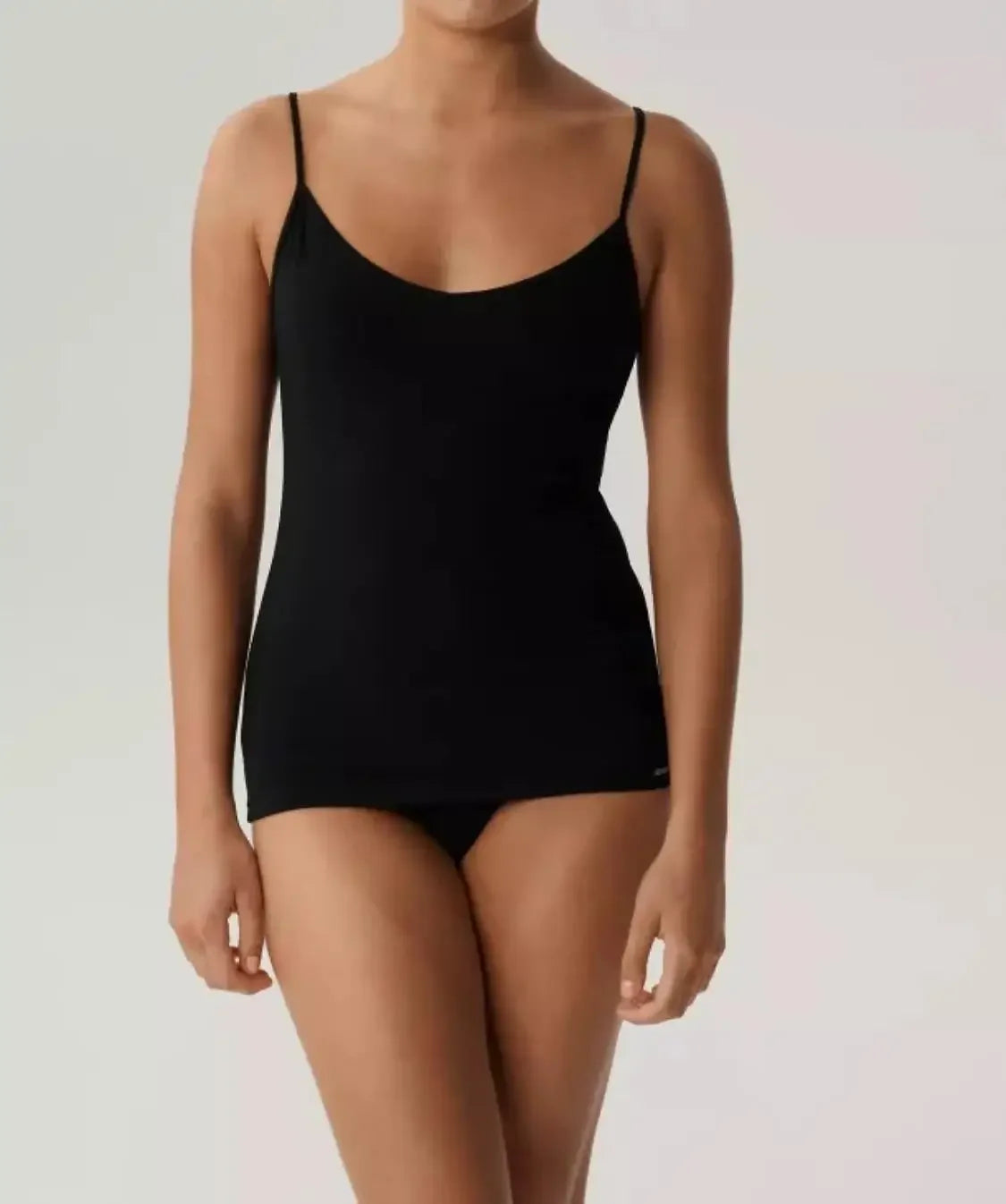 Nero / S Canotta Donna in Cotone Elasticizzato con Scollo