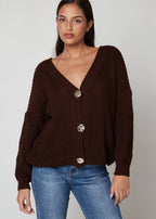 Marrone / Taglia unica Cardigan basic con bottoni dorati