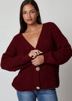 Bordeaux / Taglia unica Cardigan basic con bottoni dorati