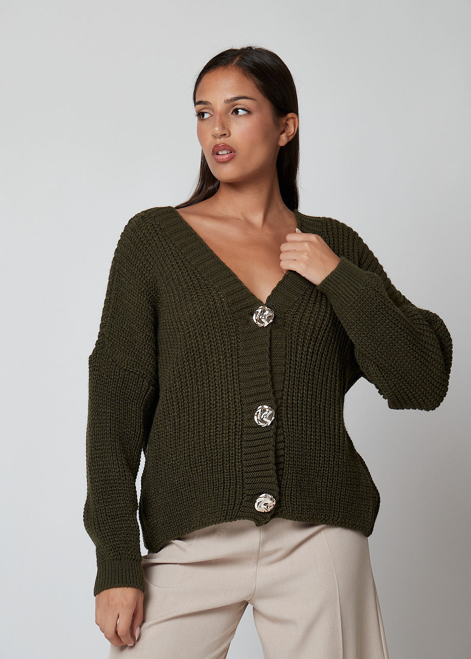 Verde Militare / Taglia unica Cardigan basic con bottoni