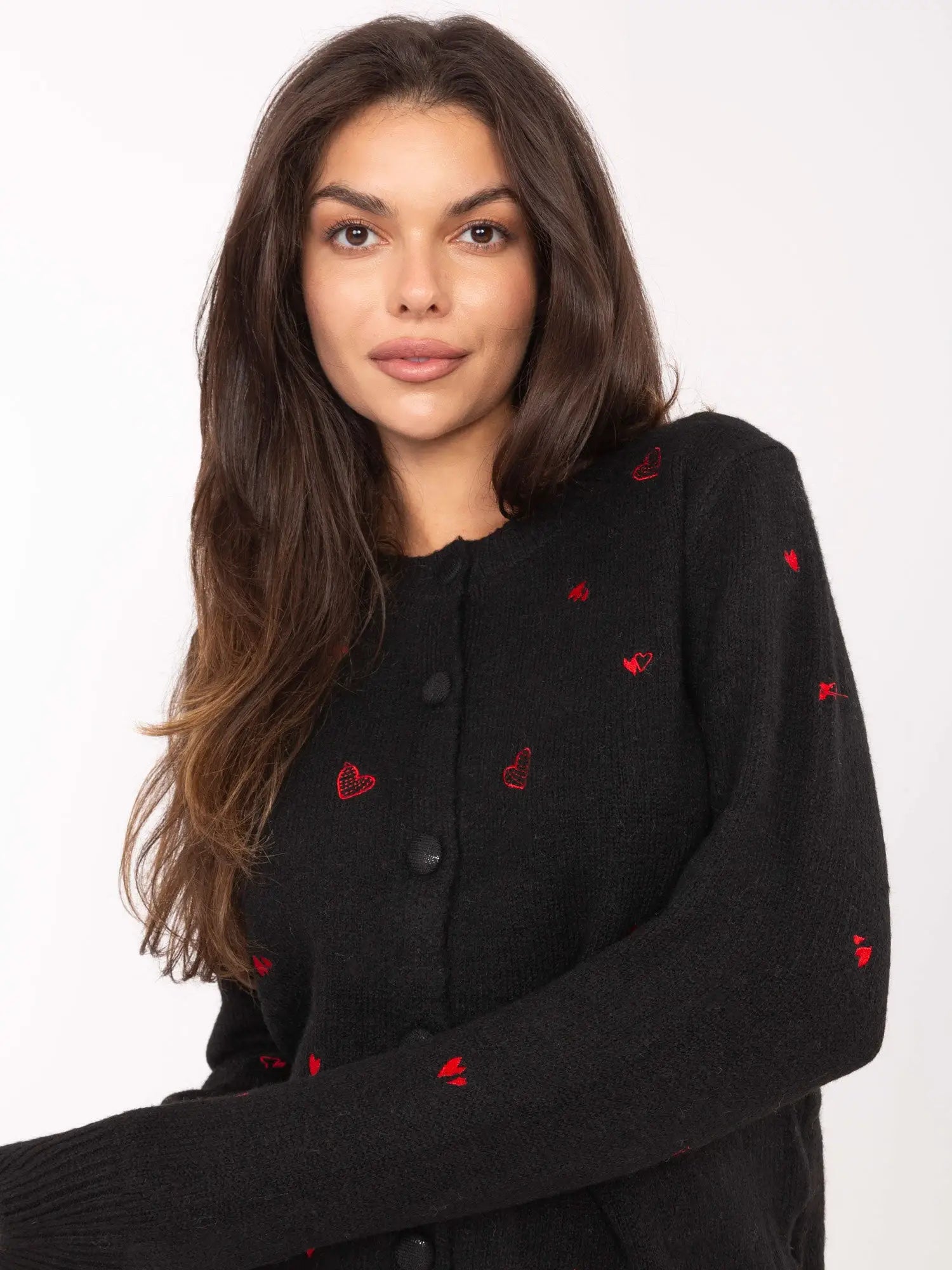 Cardigan donna con ricami a cuori - 217624