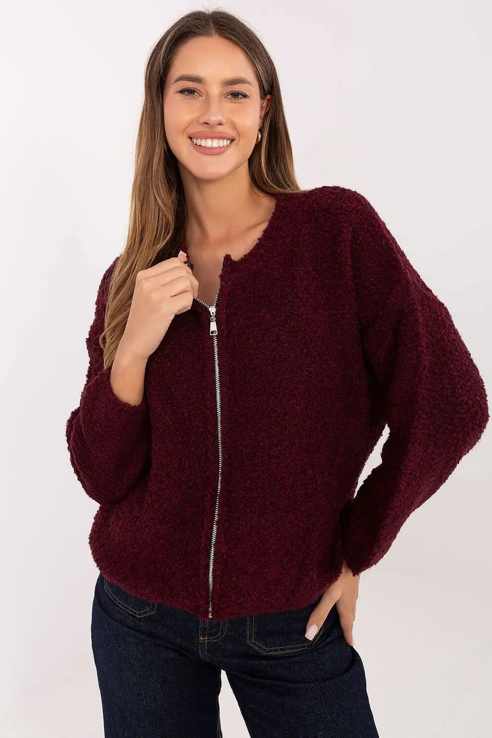 Cardigan donna in bouclé con zip - 219073