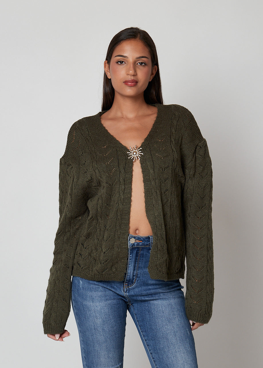 Verde Militare / Taglia unica Cardigan traforato - 286549