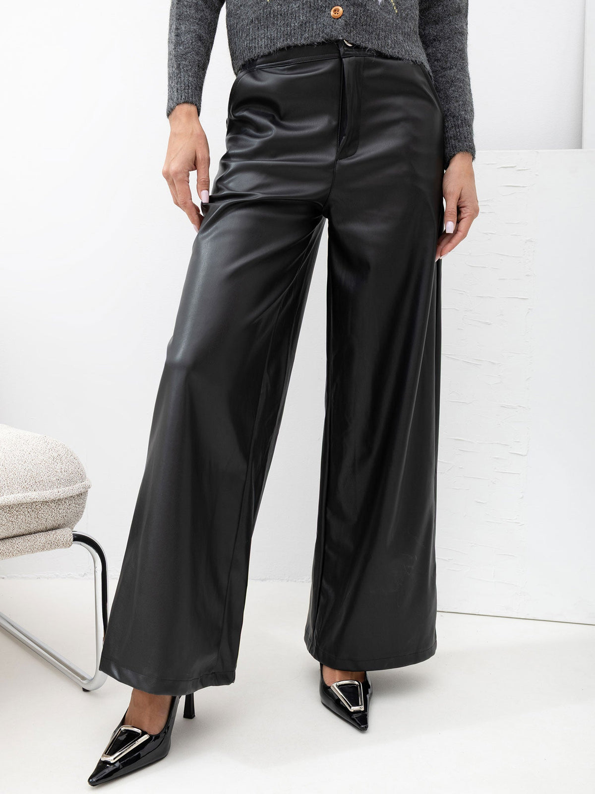 Nero / S/M Cassidy - Pantaloni da Donna in Ecopelle a Vita