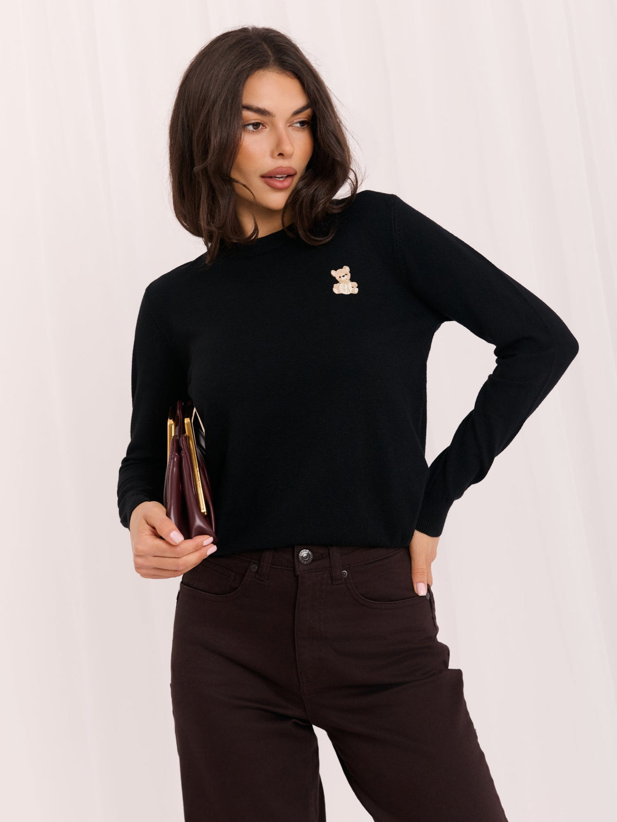 Nero / S/M Charlie - Maglione Casual in Viscosa con Ricamo