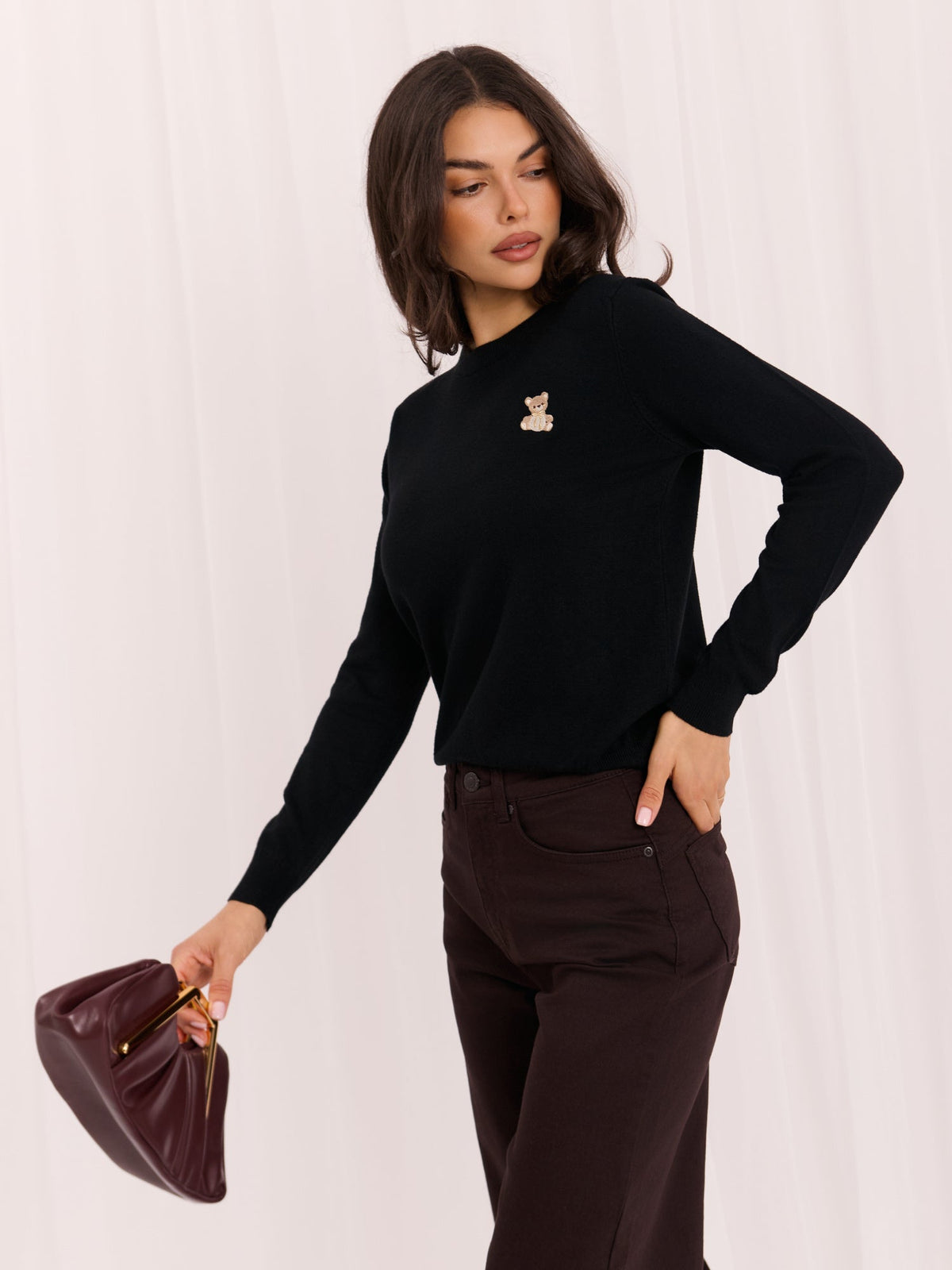 Charlie - Maglione Casual in Viscosa con Ricamo Orsetto