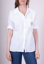 Camicia aperta con bottoni in 100% cotone Palma ricamata