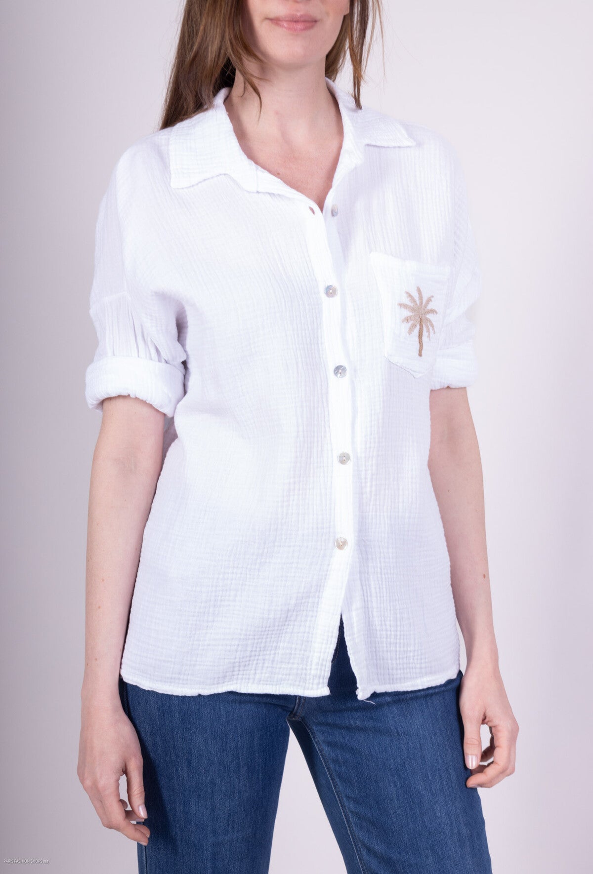 Camicia aperta con bottoni in 100% cotone Palma ricamata