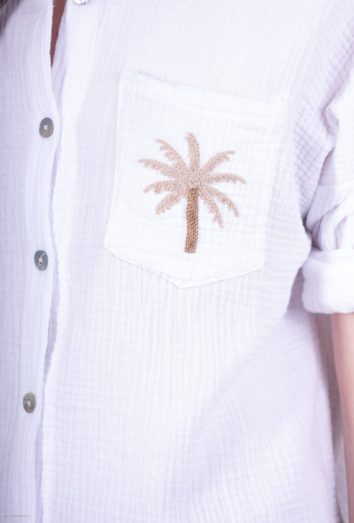 Camicia aperta con bottoni in 100% cotone Palma ricamata