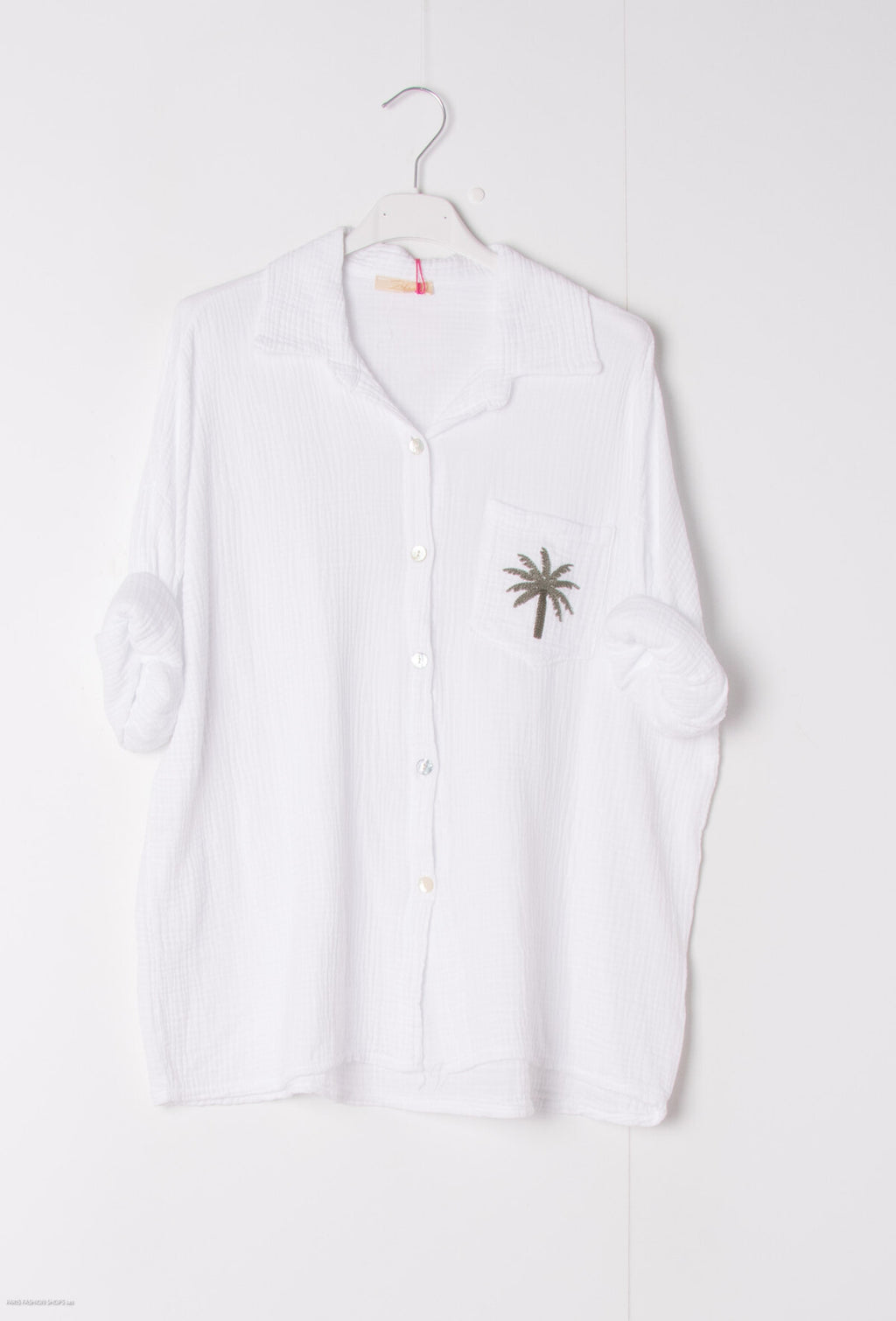 Camicia aperta con bottoni in 100% cotone Palma ricamata