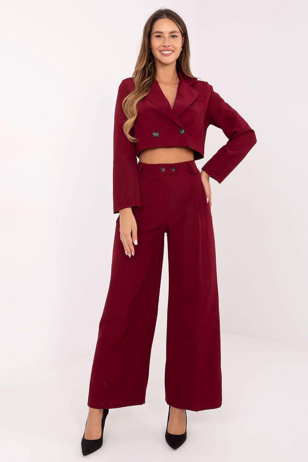 Rosso / S/M Completo da donna con giacca corta a revers