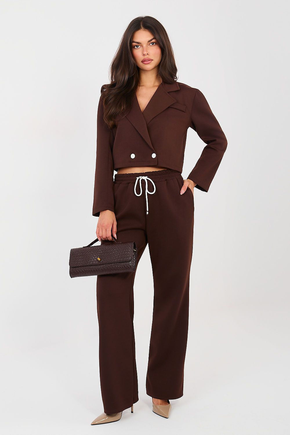 Marrone / Universale Completo giacca crop + pantaloni