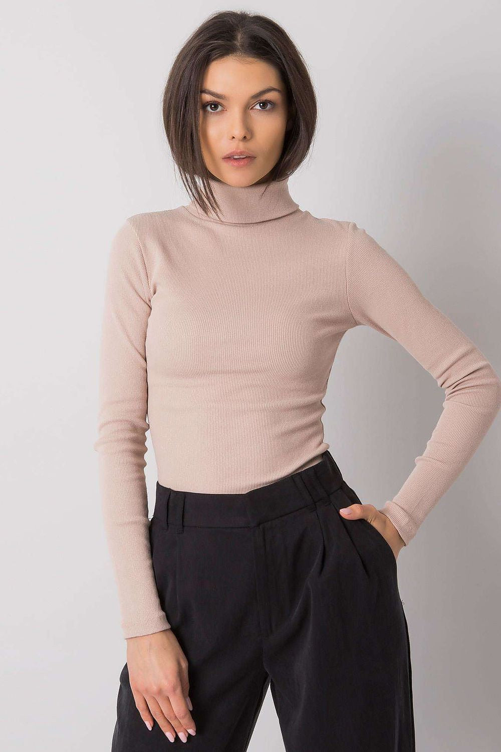 Beige / S/M Dolcevita in cotone a costine - 173403