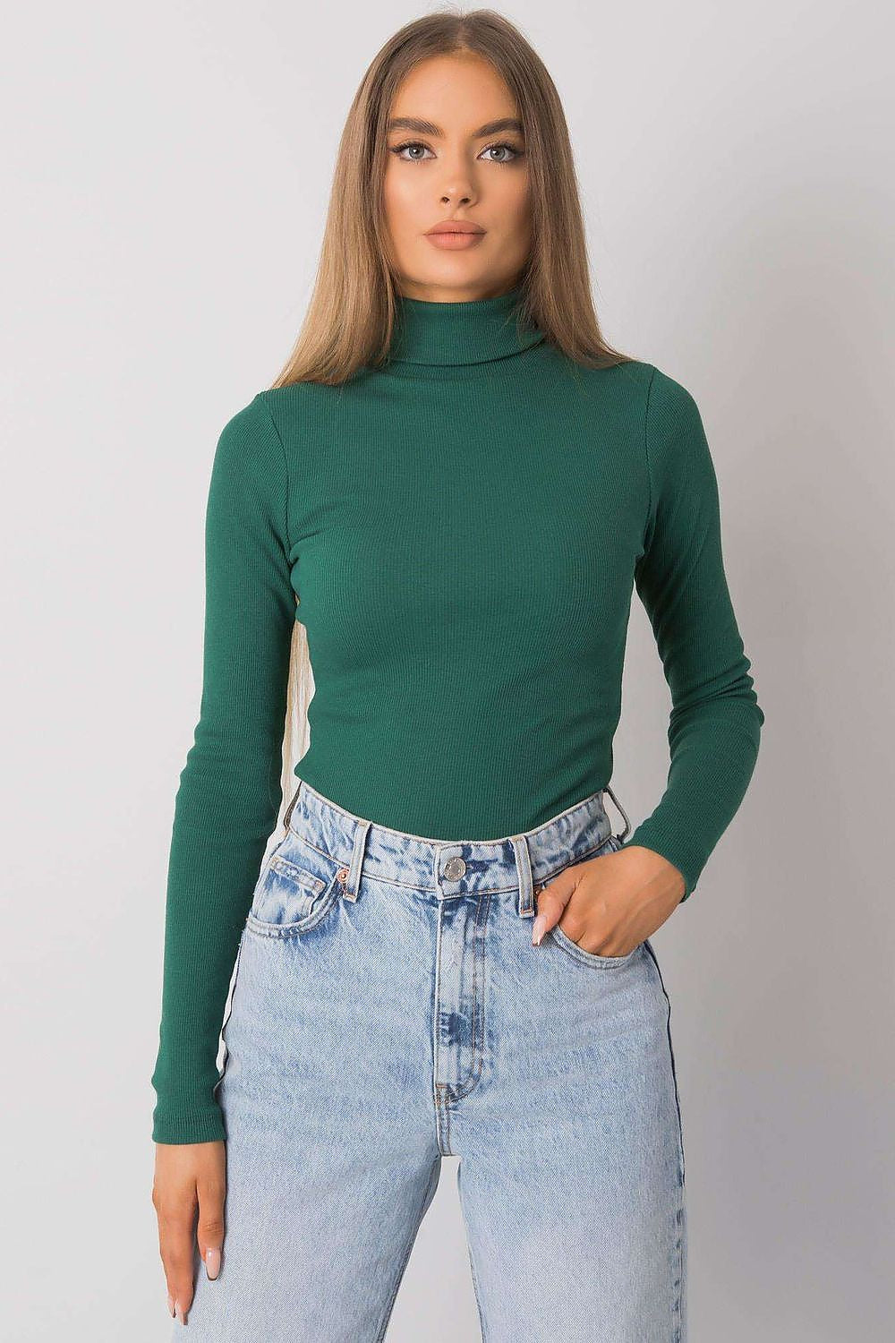 Verde / S/M Dolcevita in cotone a costine - 173403