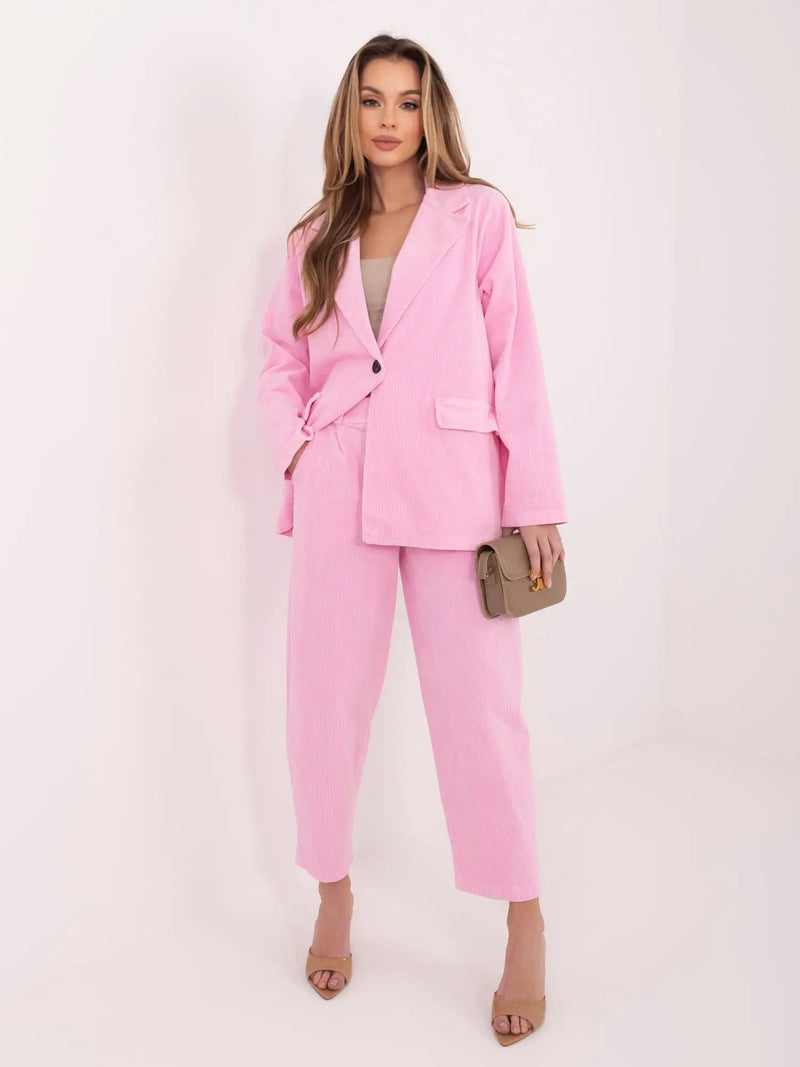 Blazer Casual in Velluto a Coste con Bottone Singolo