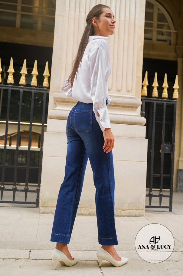Jeans da donna gamba larga - Chiusura con bottoni laterali - LOUISE
