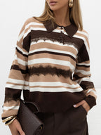 Eli - Maglione Elegante a Polo Righe con Dettaglio in Pizzo