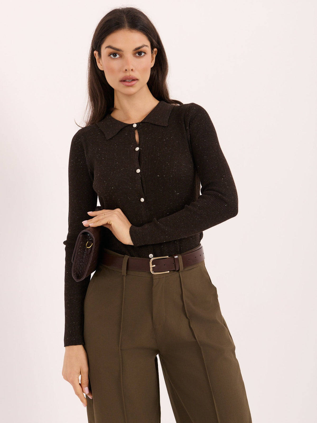 Taglia unica / Marrone Eliana - Cardigan Elegante a Costine