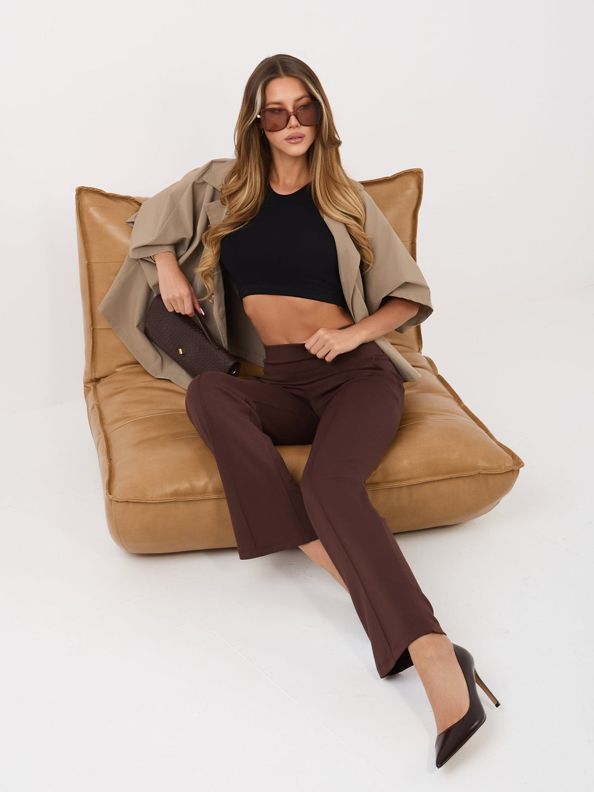 Estrella - Pantaloni da Donna a Gamba Dritta Vita Alta