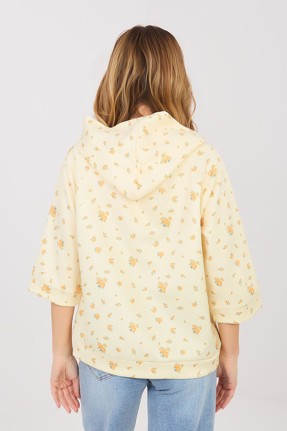 Felpa casual da donna con stampa floreale e cappuccio