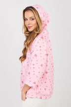 Felpa casual da donna con stampa floreale e cappuccio