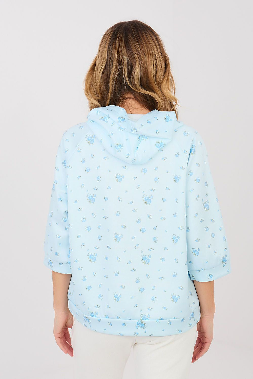 Felpa casual da donna con stampa floreale e cappuccio