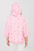 Felpa casual da donna con stampa floreale e cappuccio