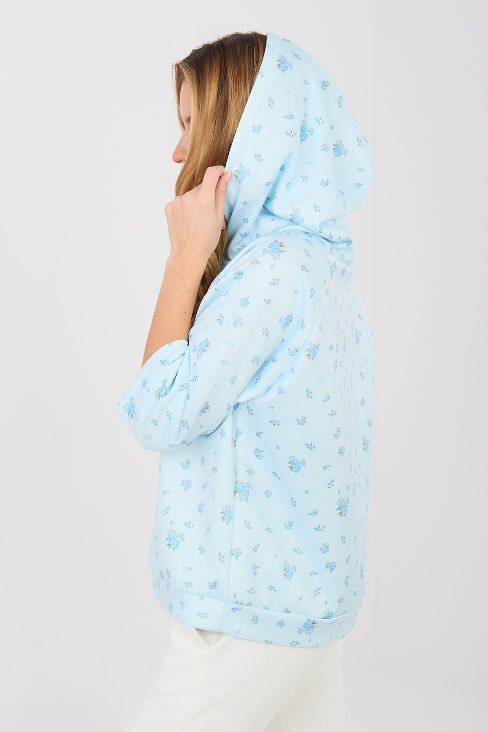 Felpa casual da donna con stampa floreale e cappuccio