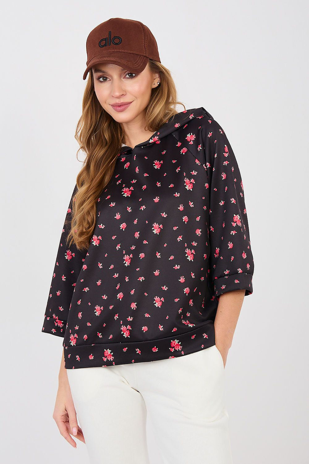 Nero / Universale Felpa casual da donna con stampa floreale