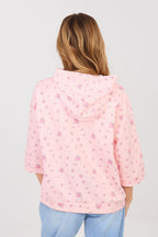 Felpa casual da donna con stampa floreale e cappuccio