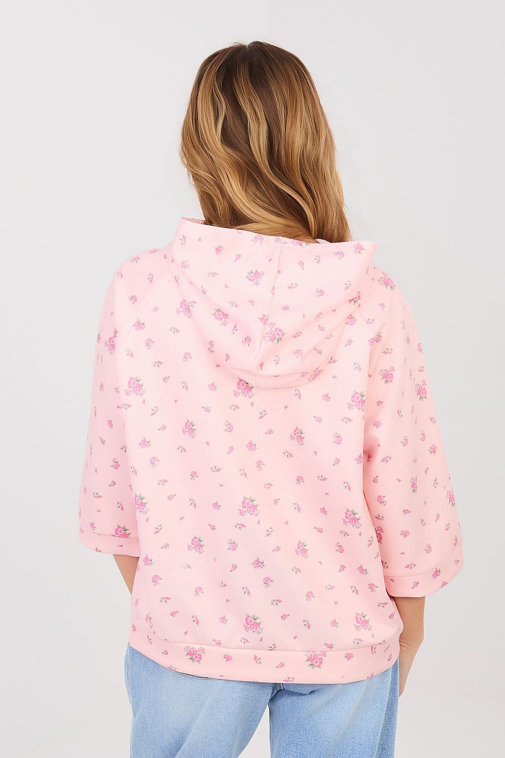 Felpa casual da donna con stampa floreale e cappuccio