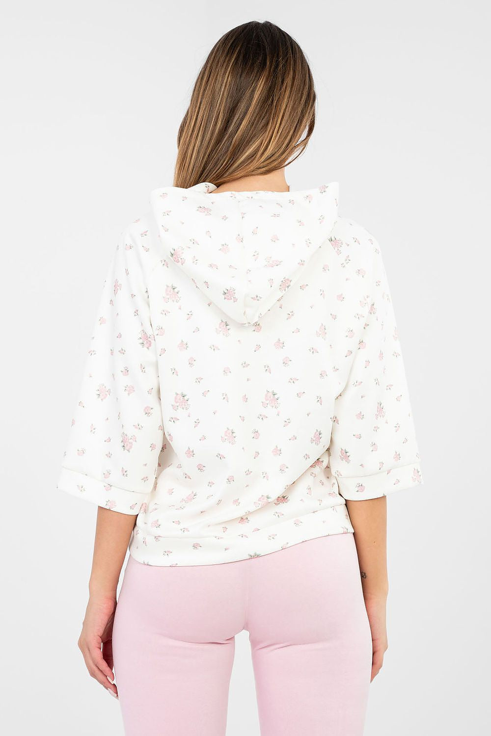 Felpa casual da donna con stampa floreale e cappuccio