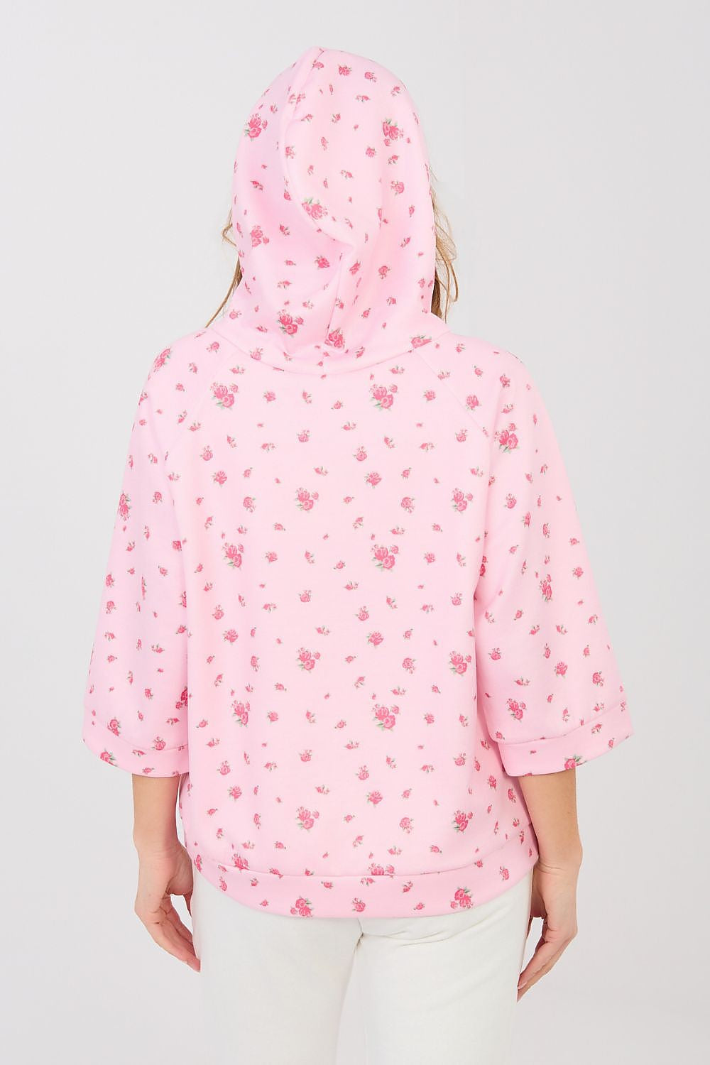 Felpa casual da donna con stampa floreale e cappuccio